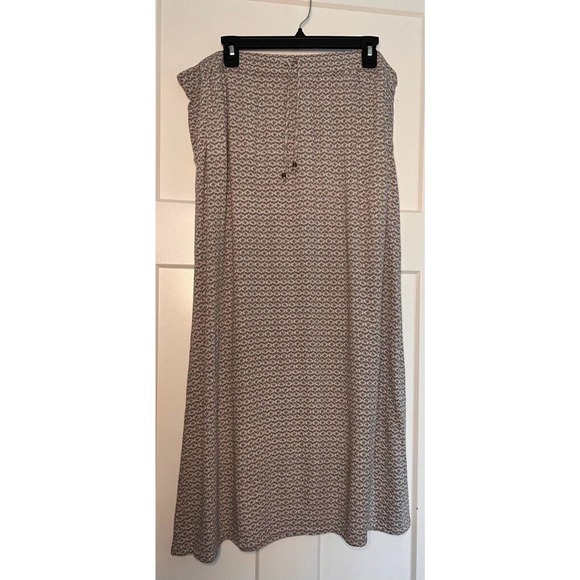 Eddie Bauer Womens A Line Skirt Gray White‎ Ikat Long Maxi Drawstring Petites PL - Picture 1 of 9